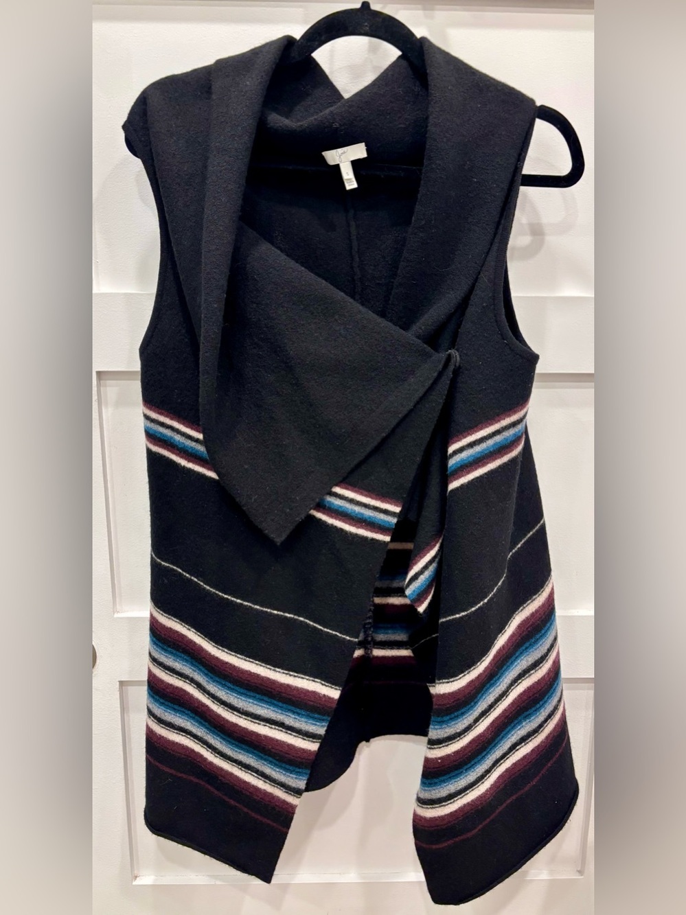 Joie Black 100% Wool Southwestern Vest Over-piece with Stripes
